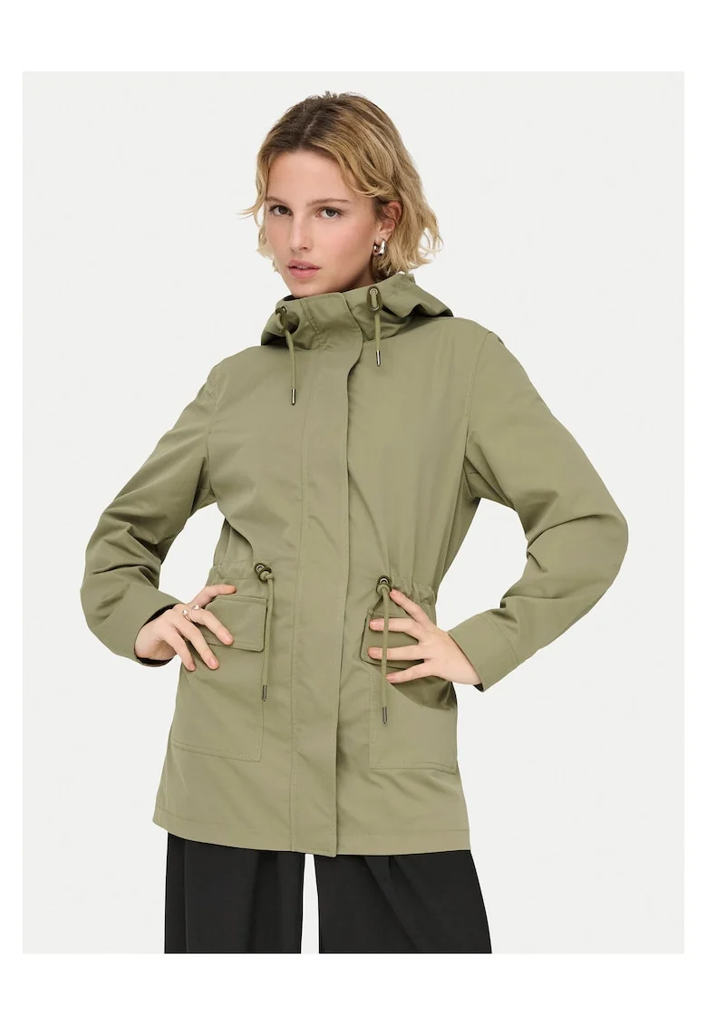 Geaca dama,  parka, fermoar, verde, poliester reciclat