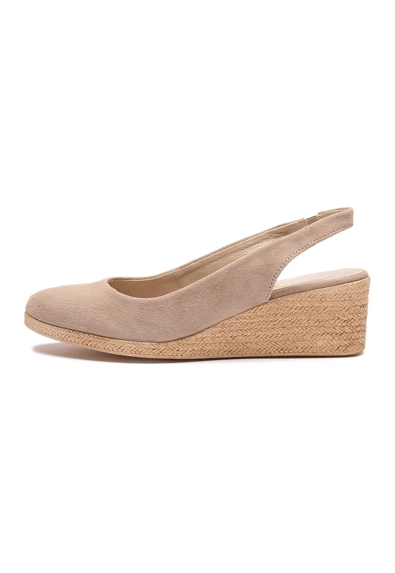 Espadrile wedge de piele intoarsa Megi, Bej deschis
