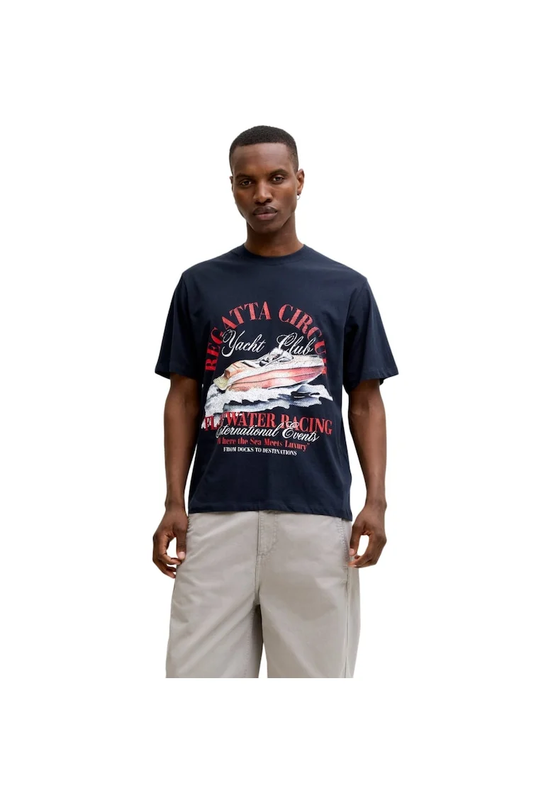 Tricou JACK &JONES Watercolour SS Crew Neck 58658, Albastru inchis