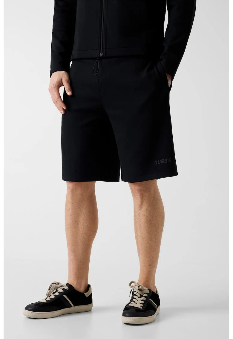 Pantaloni scurti de trening cu talie ajustabila, Negru stins/Argintiu