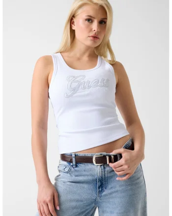 Top slim-fit cu striatii si logo, Verde pal/Alb optic