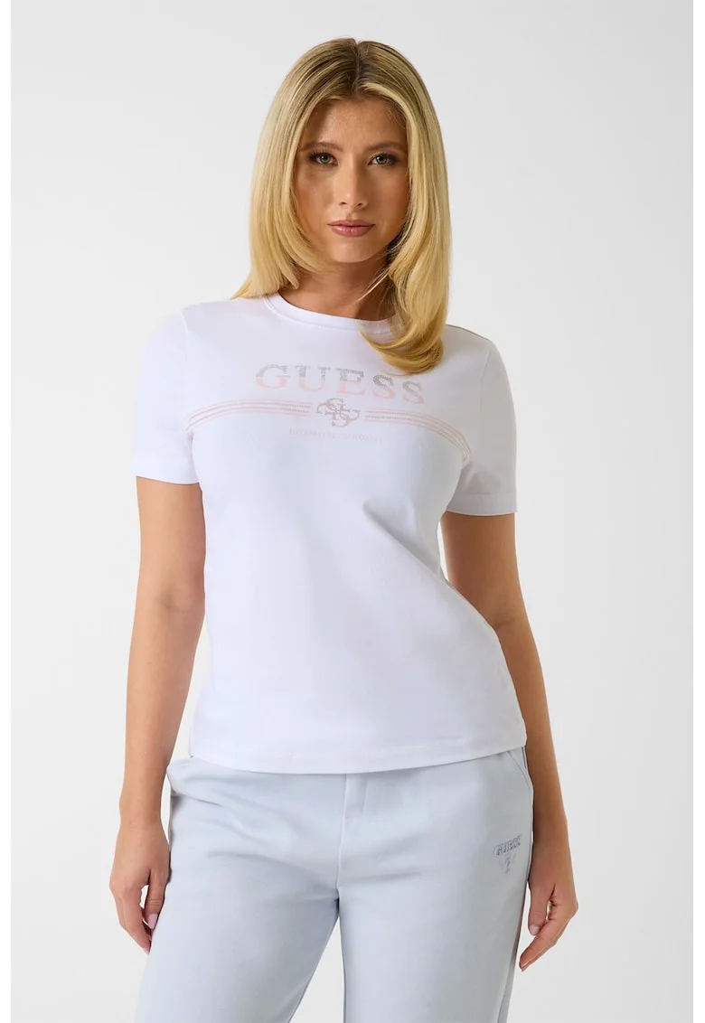 Tricou cu logo, pentru fitness, Alb/Roz pal