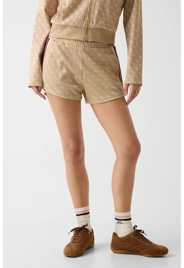 Pantaloni scurti de trening cu model logo, Maro cognac/Maro nisip