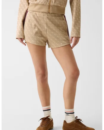 Pantaloni scurti de trening cu model logo, Maro cognac/Maro nisip