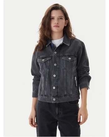 Geaca de blugi pentru femei, blugi Karl Lagerfeld, bumbac, Gri