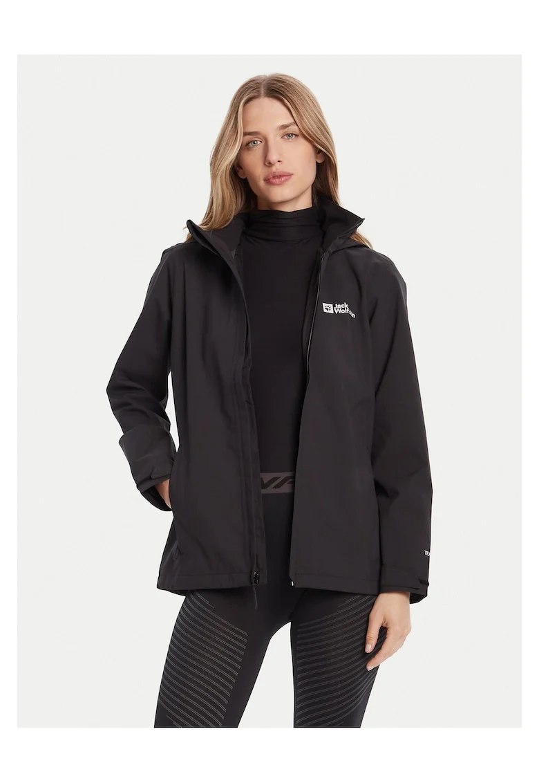 Geaca outdoor dama,  poliester reciclat, negru,
