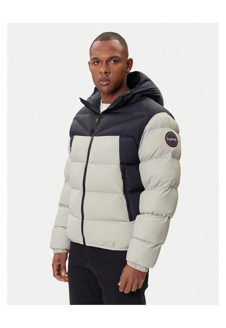 Geaca de iarna barbati,  gri, nylon reciclat, fermoar,
