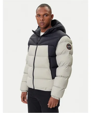 Geaca de iarna barbati,  gri, nylon reciclat, fermoar,