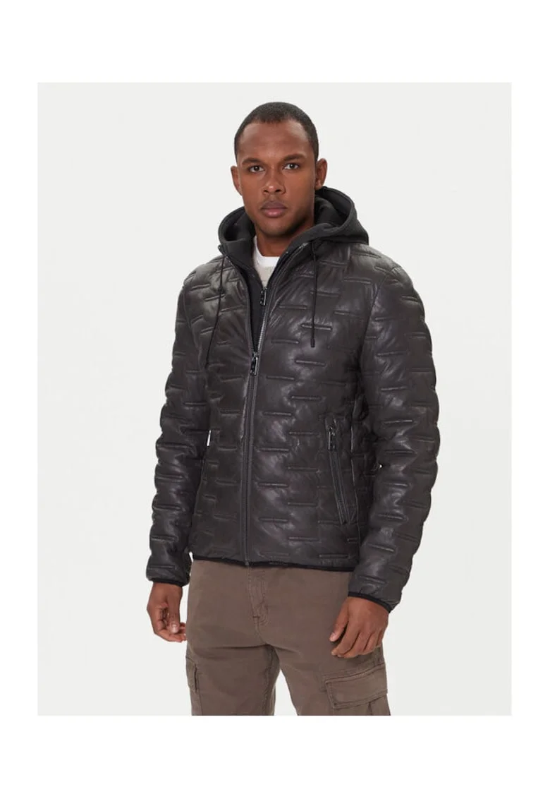 Geaca barbati,  piele naturala, fermoar, negru,