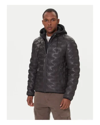 Geaca barbati,  piele naturala, fermoar, negru,