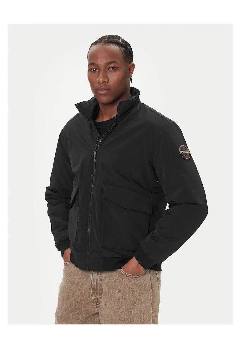 Geaca bomber barbati,  neagra, poliamida, cu fermoar,