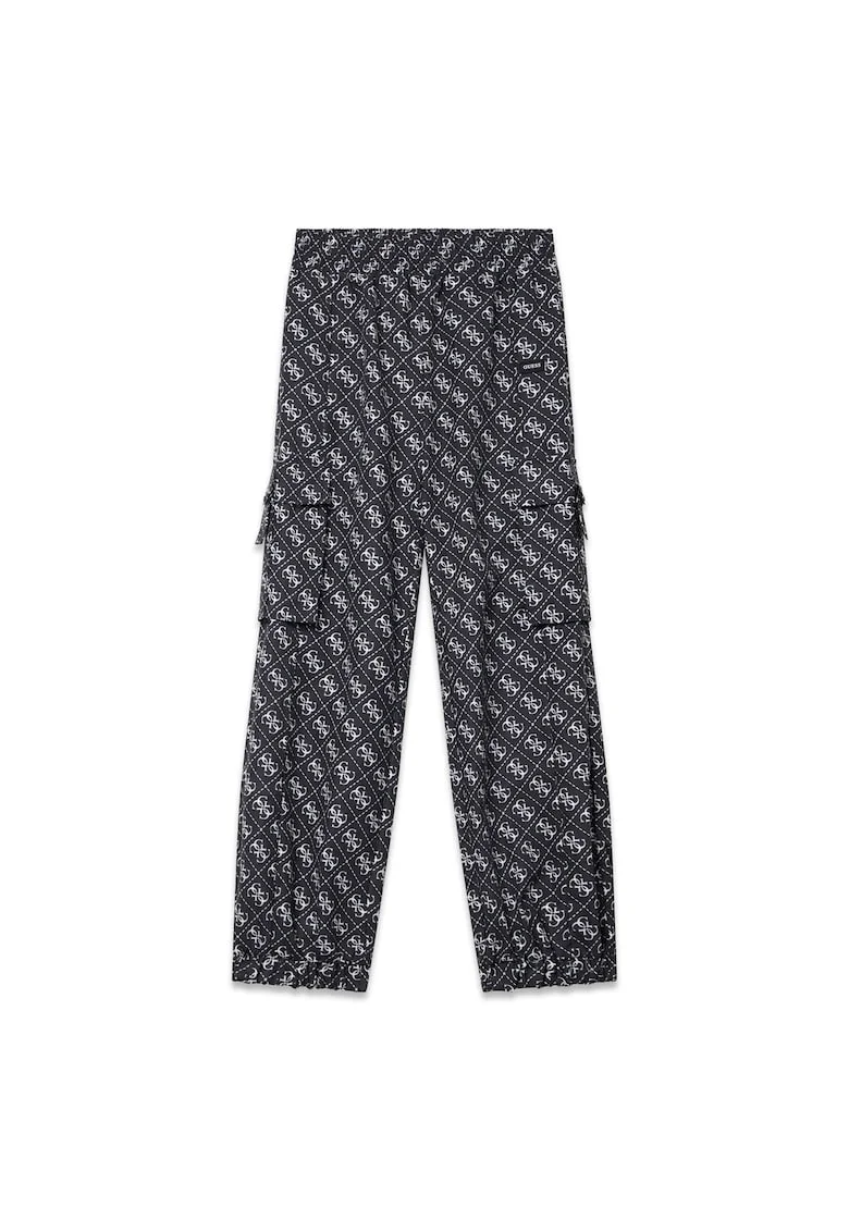 Pantaloni cargo fete,  Poliester, Negru/Alb