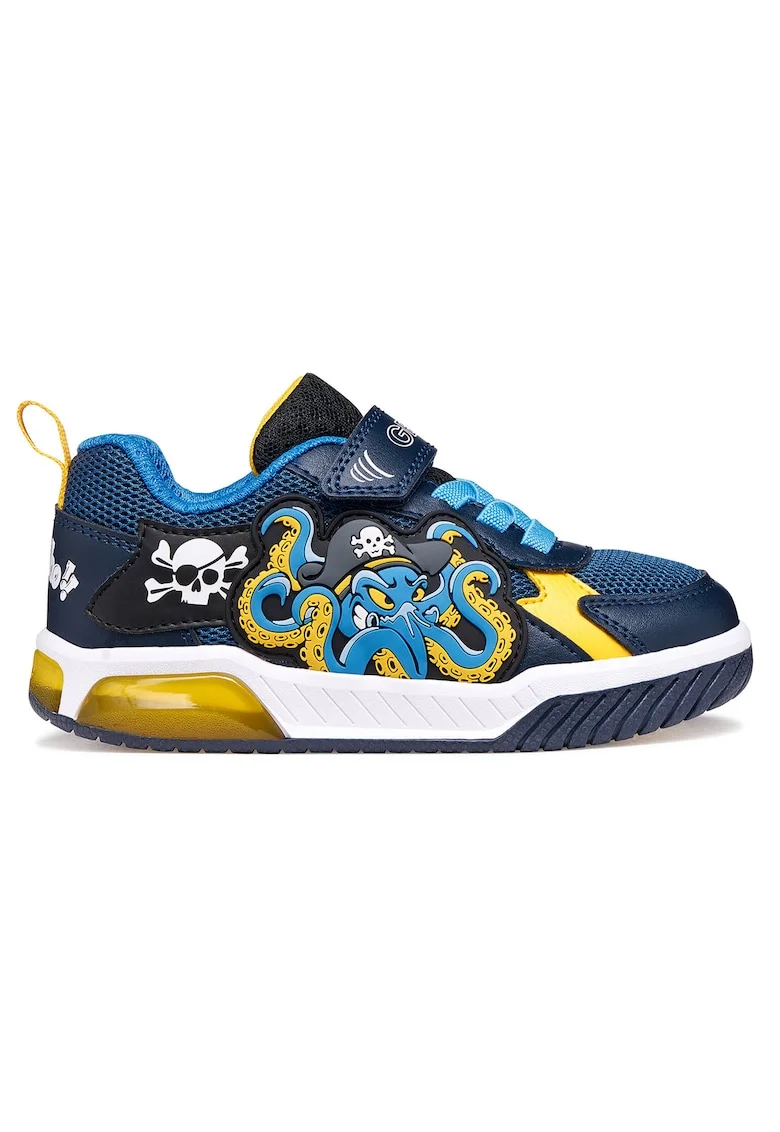 Pantofi sport copii,  albastru, piele ecologica/textil, cu LED-uri, sistem inchidere velcro