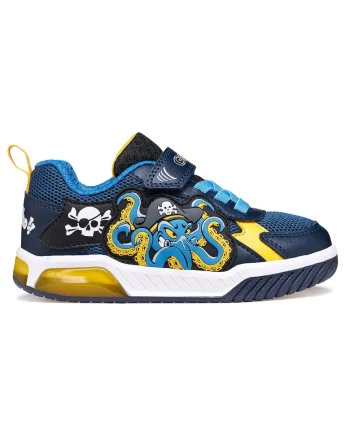 Pantofi sport copii,  albastru, piele ecologica/textil, cu LED-uri, sistem inchidere velcro