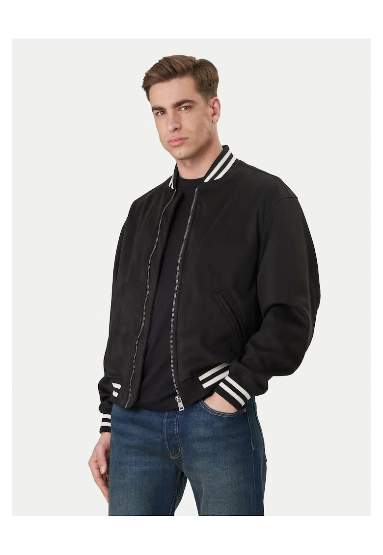 Geaca bomber barbati,  neagra, poliester, fermoar,
