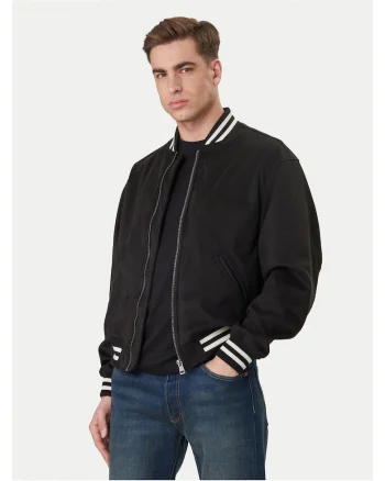 Geaca bomber barbati,  neagra, poliester, fermoar,