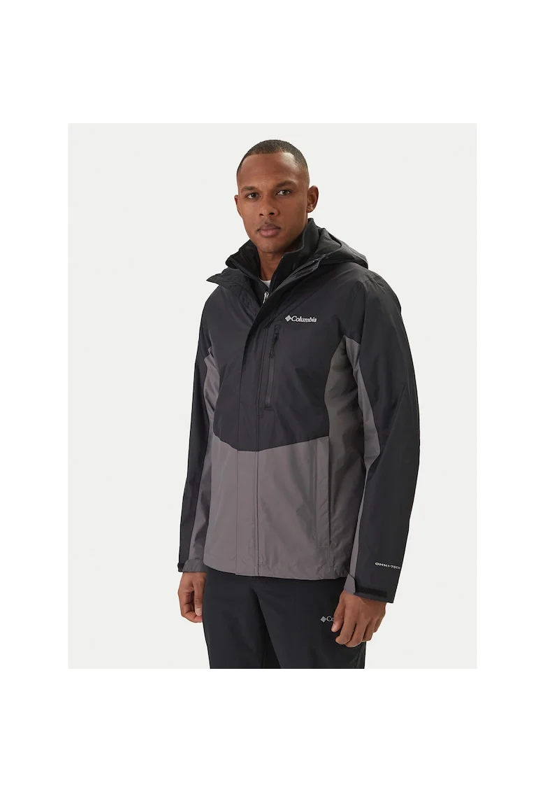 Geaca de ploaie barbati,  nylon reciclat, negru, fermoar