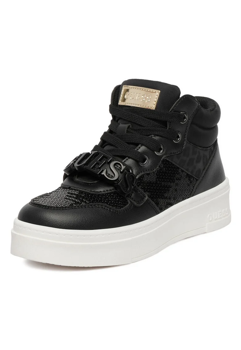 Pantofi sport pentru fete,  piele ecologica, fermoar, negru, material textil