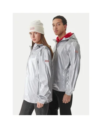 Jacheta de ploaie,  unisex, fermoar, argintiu, nylon