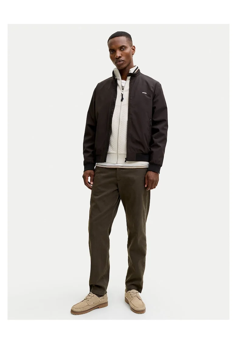 Geaca bomber barbati,  neagra, poliester reciclat, cu fermoar,