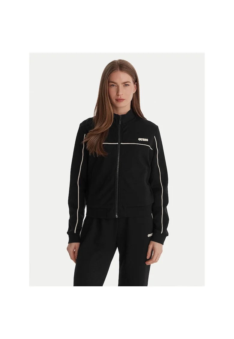 Bluza dama,  fermoar, 49% poliester, 46% viscoza, 5% elastan, Negru