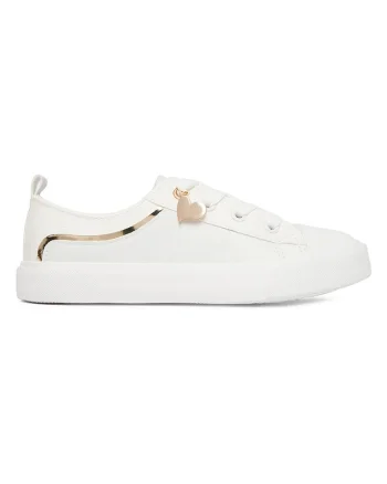 Pantofi sport copii,  alb, sintetic, cu pandantiv, pentru fete