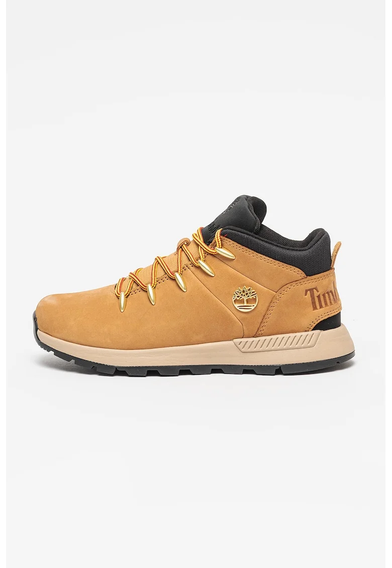 Pantofi de piele nabuc cu insertii textile pentru treking Sprint Trekker, Negru/Maro deschis