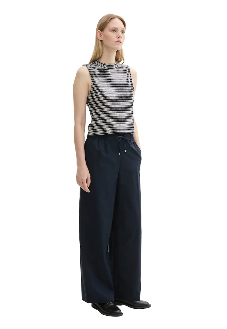 Top in dungi cu guler scurt, Albastru ultramarin/Crem