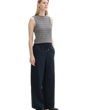 Top in dungi cu guler scurt, Albastru ultramarin/Crem