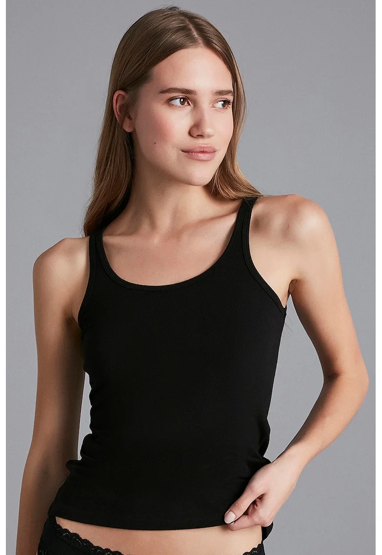 Top din amestec de bumbac, Negru