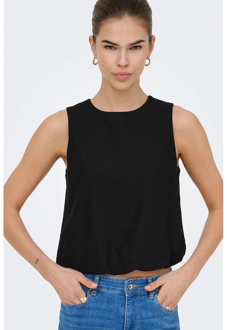 Top crop lejer din amestec de in, Negru