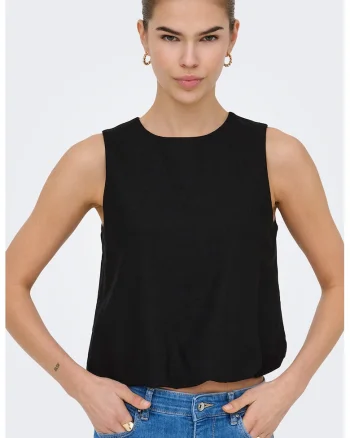 Top crop lejer din amestec de in, Negru