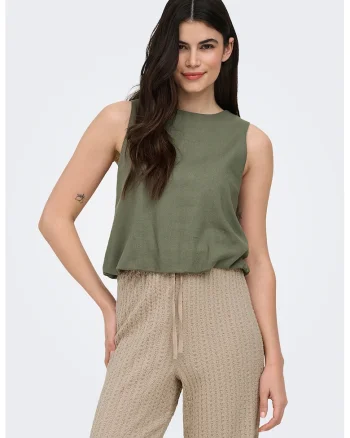 Top crop lejer din amestec de in, Verde masliniu