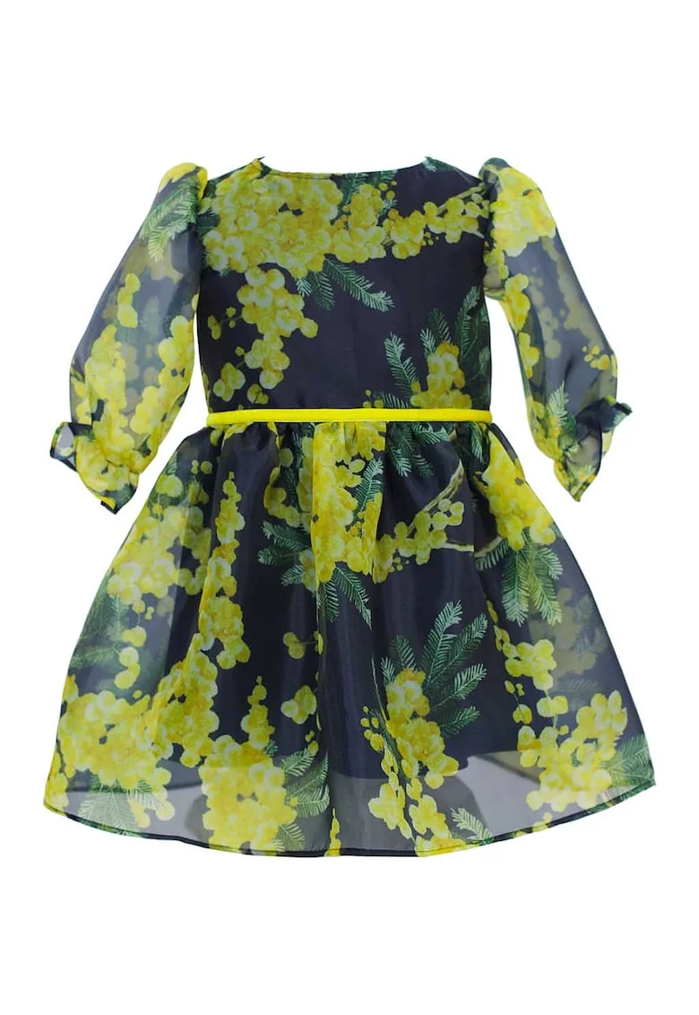 Rochie evazata cu imprimeu floral Ezra, Galben/Bleumarin