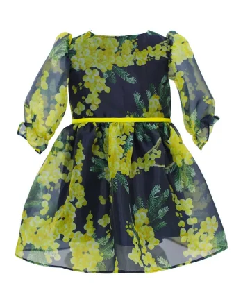 Rochie evazata cu imprimeu floral Ezra, Galben/Bleumarin
