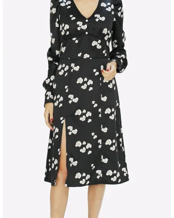 Rochie midi evazata cu maneci lungi Poesie, Alb/Negru