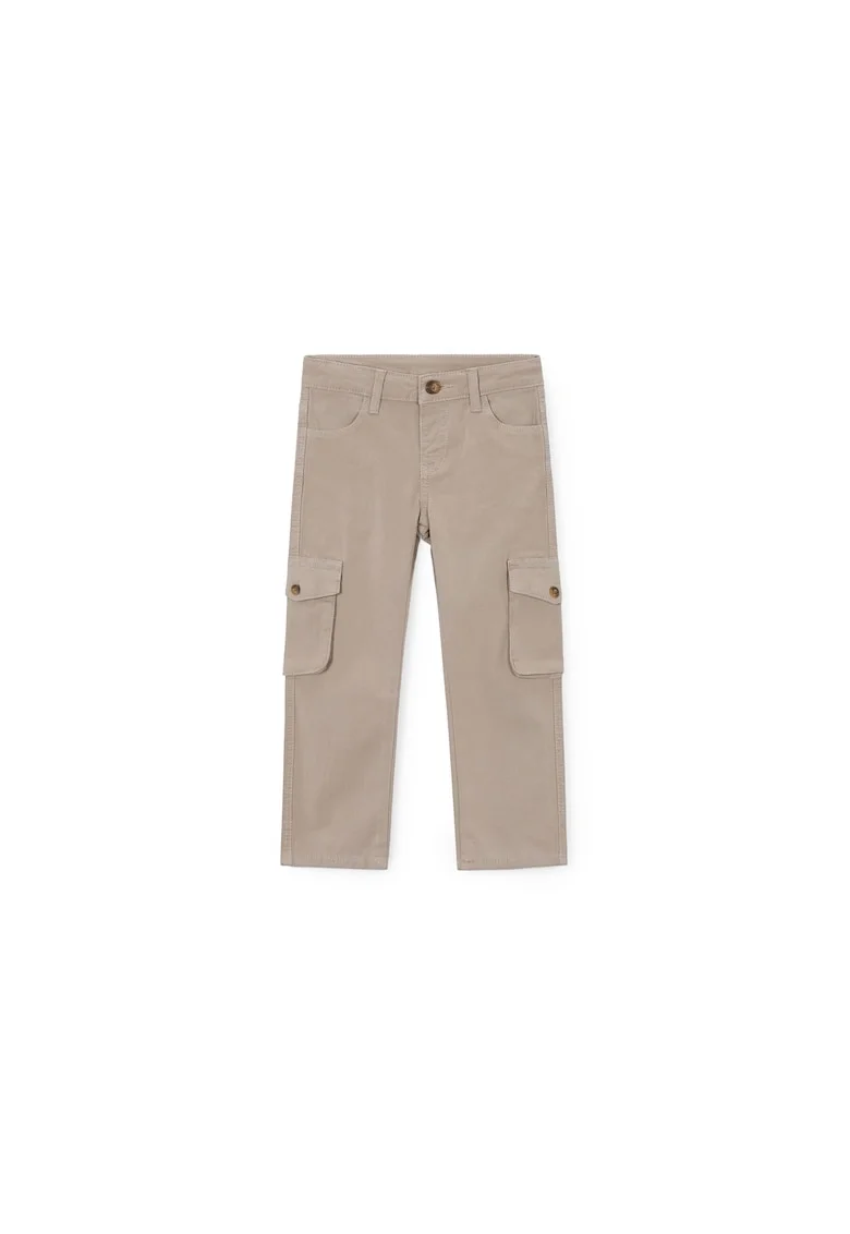 Pantaloni baieti,  cu fermoar, bej, bumbac