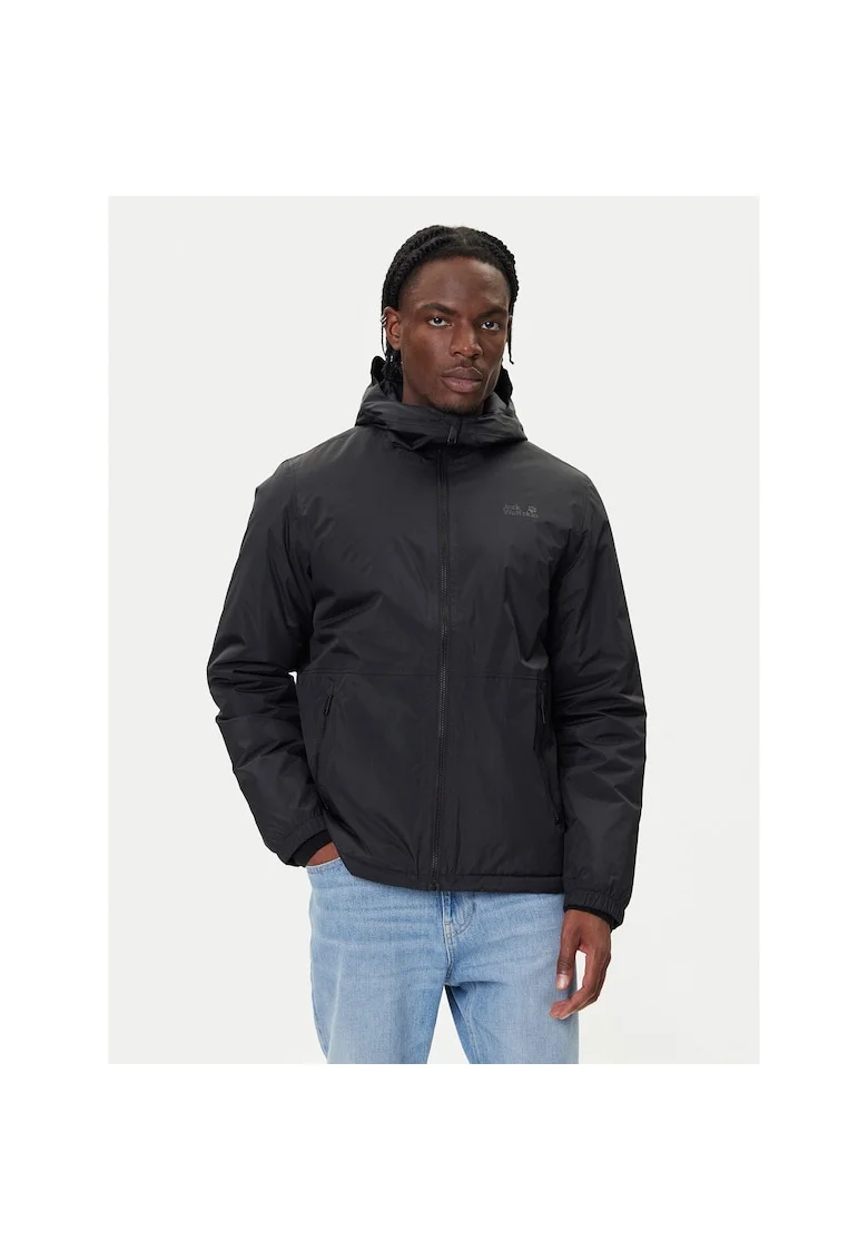 Geaca outdoor barbati,  neagra, poliamida, fermoar, captuseala din poliester reciclat,