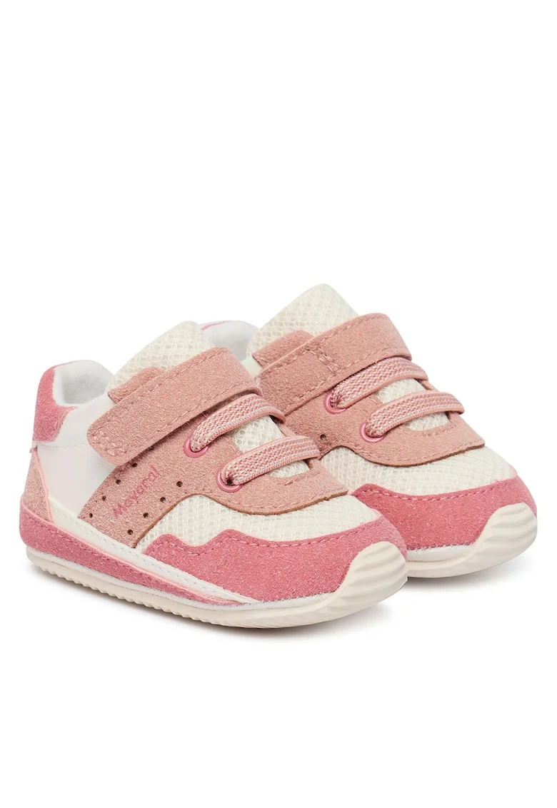 Pantofi sport fete,  velcro, roz/alb, piele ecologica