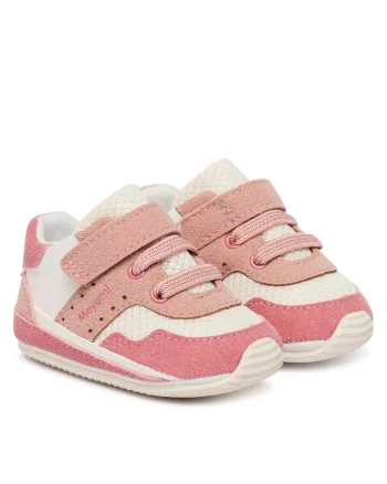 Pantofi sport fete,  velcro, roz/alb, piele ecologica