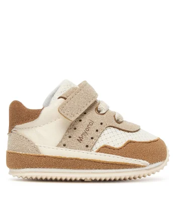 Pantofi sport copii,  bej, piele naturala, sistem inchidere Velcro