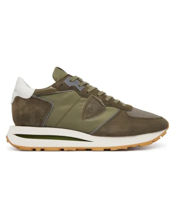 Pantofi sport barbati,  piele intoarsa, verde/alb