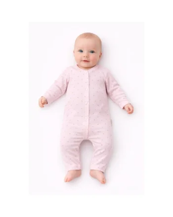 Salopeta bebe roz tip pijama bumbac moale cu capse overall