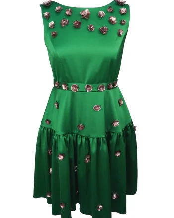 Rochie evazata cu aplicatie florala Marisse, Verde
