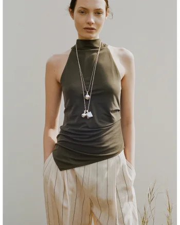 Top halter din amestec de modal, Kaki