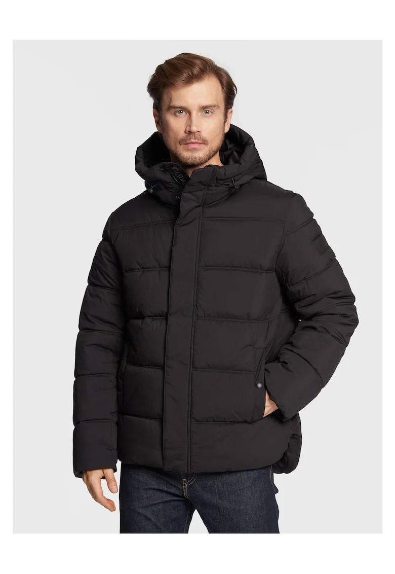 Geaca de iarna barbati,  neagra, poliester, fermoar, Negru