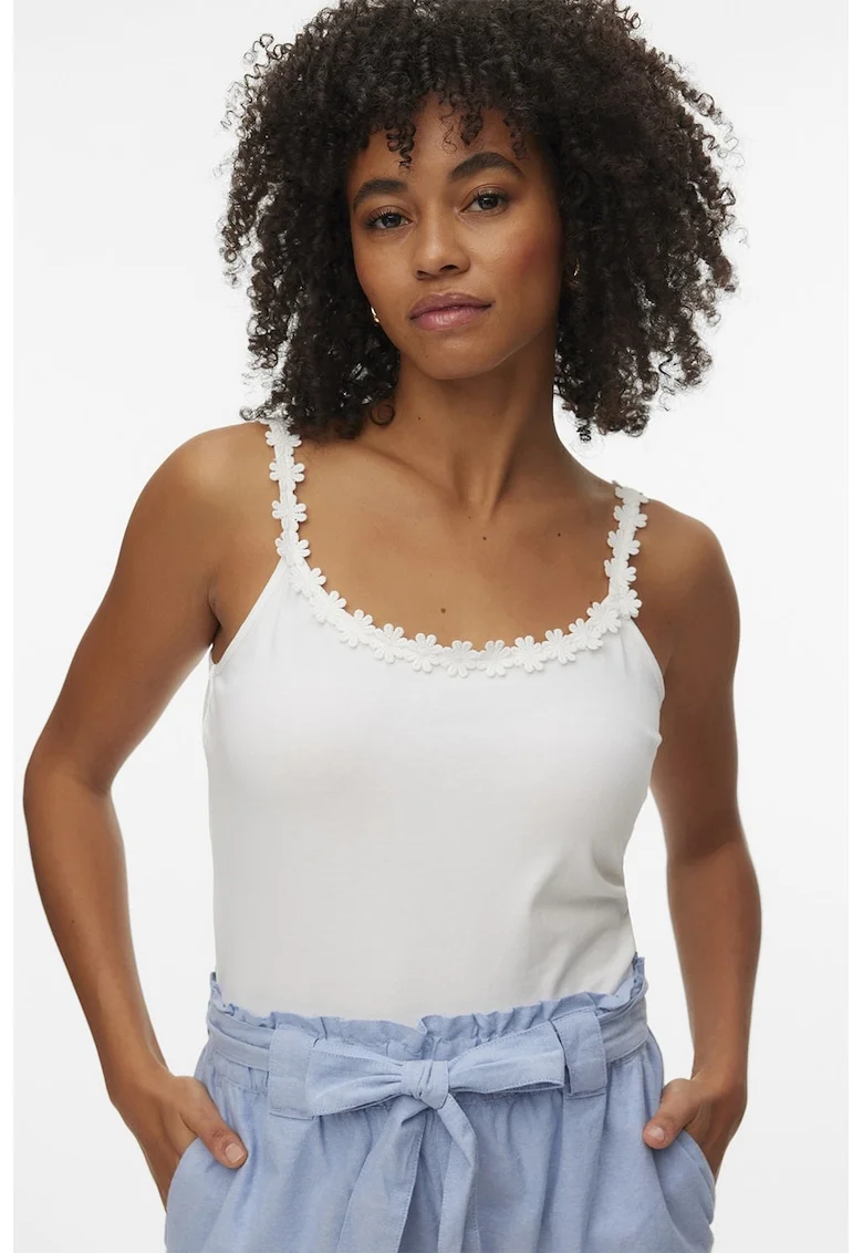 Top slim-fit Flora, Alb murdar
