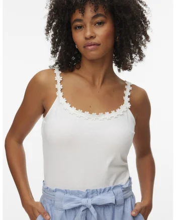 Top slim-fit Flora, Alb murdar