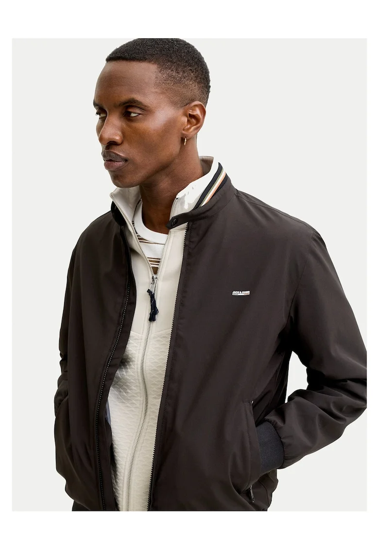 Geaca bomber barbati,  neagra, poliester reciclat, cu fermoar
