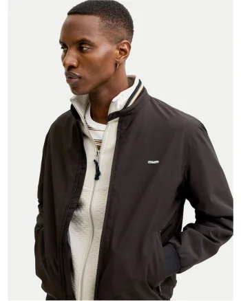 Geaca bomber barbati,  neagra, poliester reciclat, cu fermoar